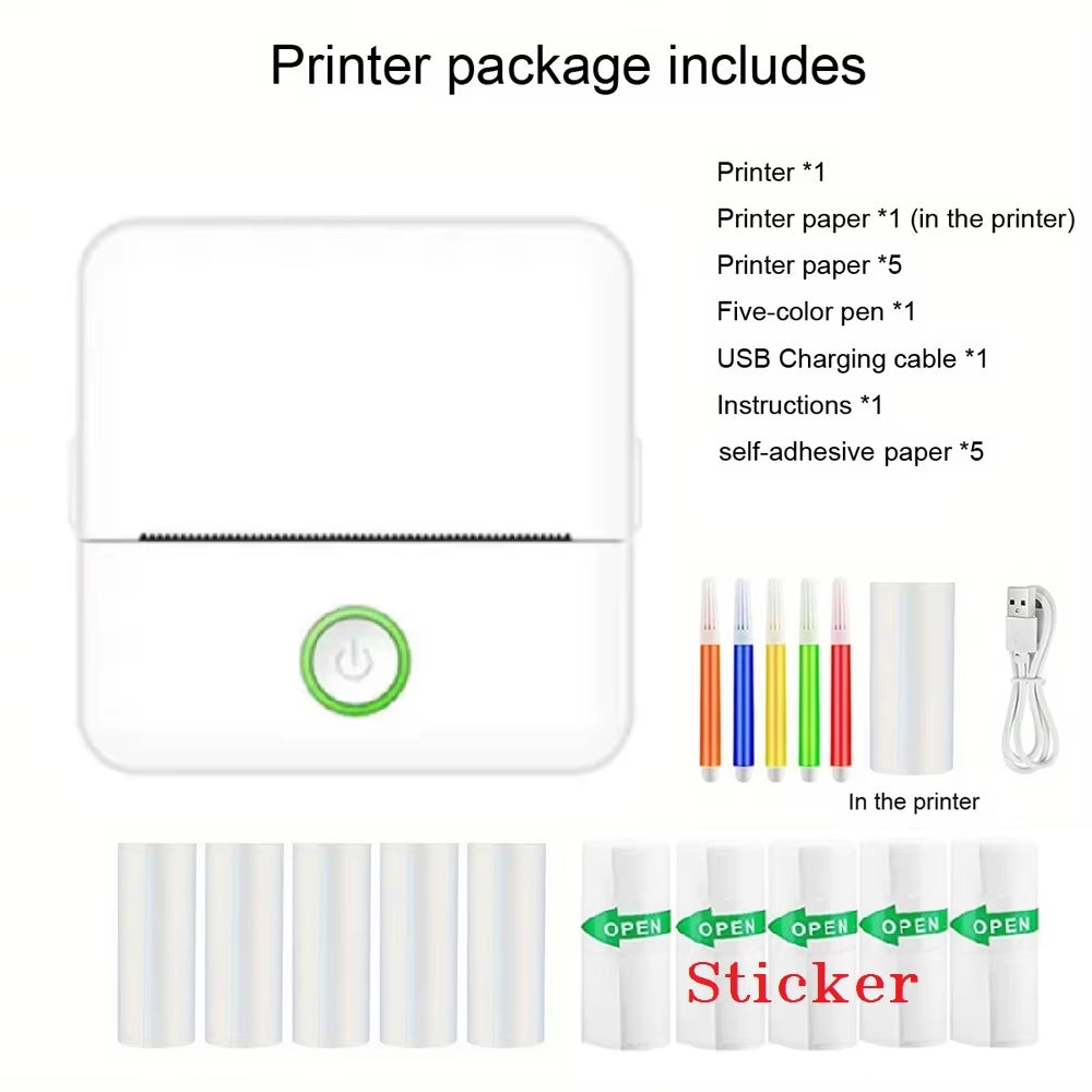 Compact Inkless Sticker Printer - Portable Thermal Printer for Photos, Journals, and Memos