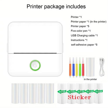 Compact Inkless Sticker Printer - Portable Thermal Printer for Photos, Journals, and Memos