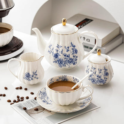 22Pcs Rose Porcelain Tea Set for Coffee,Tea Blue Porcelain Tea Cup Set
