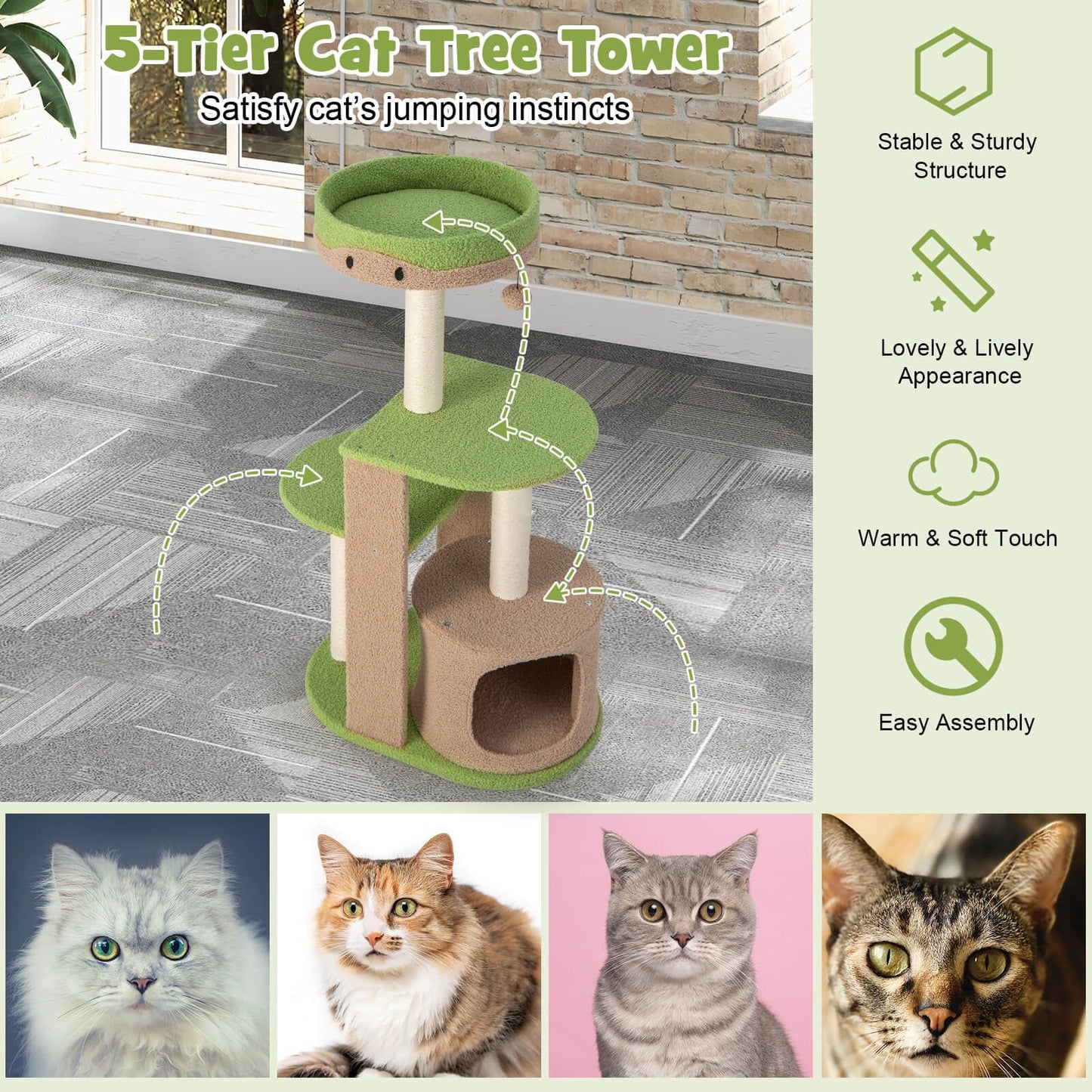 Multi-Level Cat Tree with Condo and Plush Perch - 111 cm