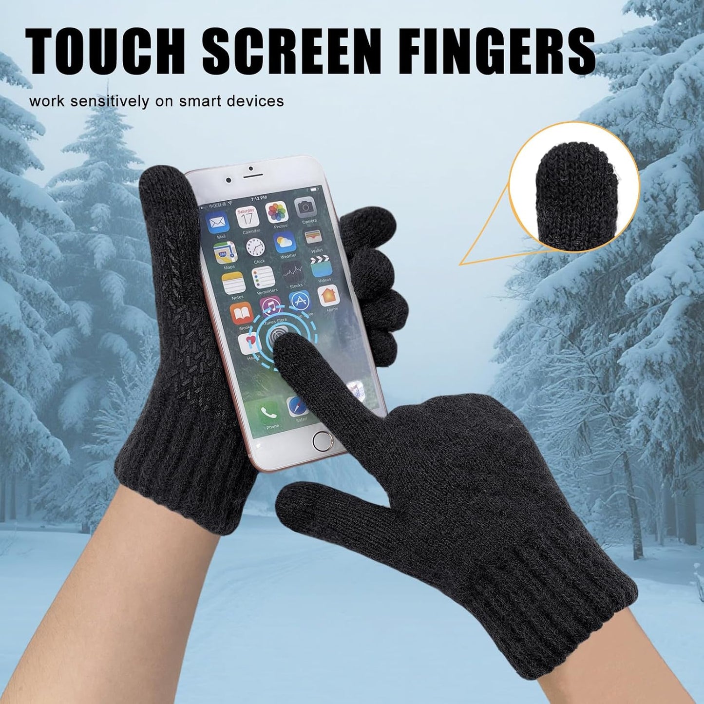 Thermal Winter Gloves Men Women, Warm Fleece Touchscreen Gloves, Knit Stretchy Anti-Slip Gloves for Driving Running Cycling Work