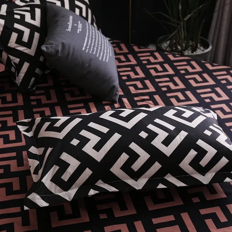 Luxury Black Bedding Comforter Set with Pillow Case Single Full Size Bed Linen Duvet Cover Set Queen/King Double Single Bed