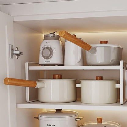 Shelf Insert, Kitchen Cupboard Organiser with Non-Slip Mat, Kitchen Cabinet Insert, for Kitchen/Bathroom/Table Top/Sideboard (White)