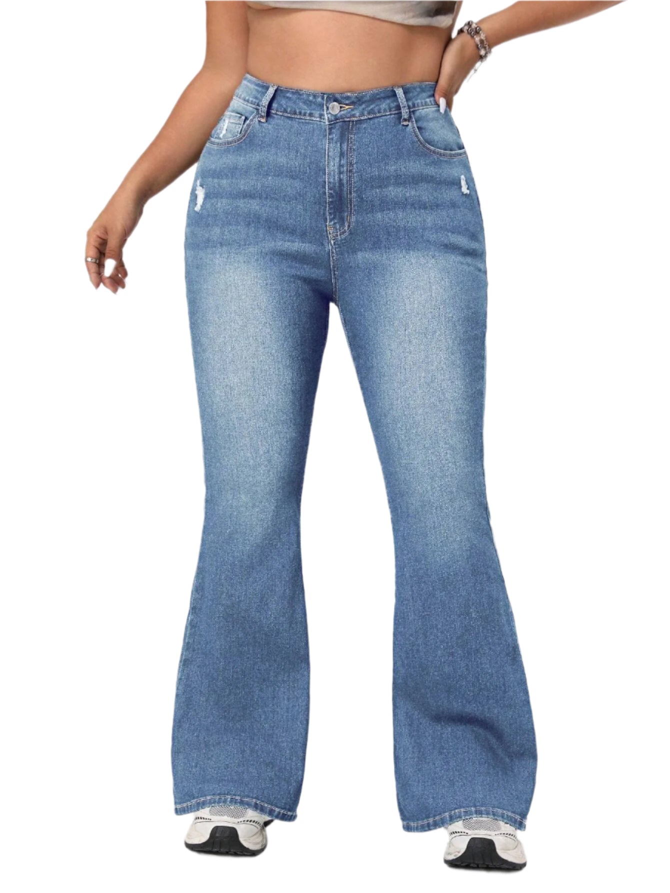 ICON Plus Size Women's Distressed Flared Jeans