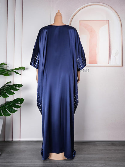 African Dresses for Women Fashion Beading Rhinestone Kaftan Maxi Dress