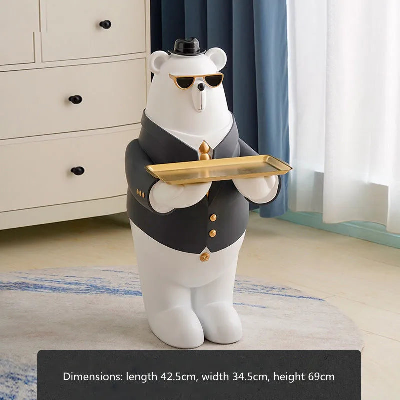 Modern Multi-Function Bear Statue Sculpture Living Room Decoration Large Storage Tray Crafts Ornaments Home Accessories Creative