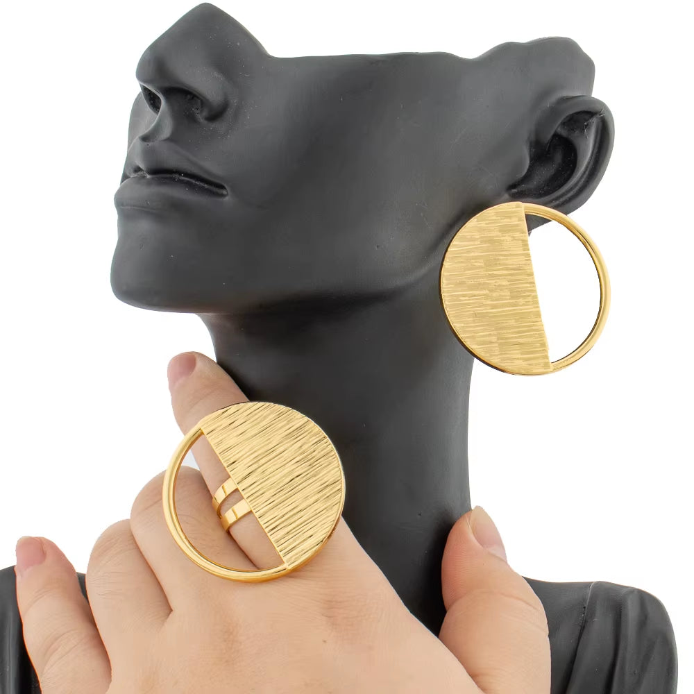 African Map-Inspired Jewelry Set: Statement Earrings and Adjustable Ring for Elegant Occasions