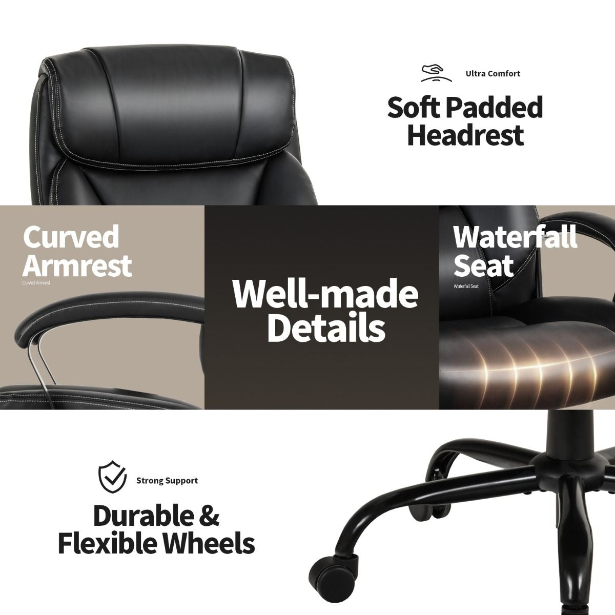 Height Adjustable Executive Leather Office Chair with Rocking Backrest