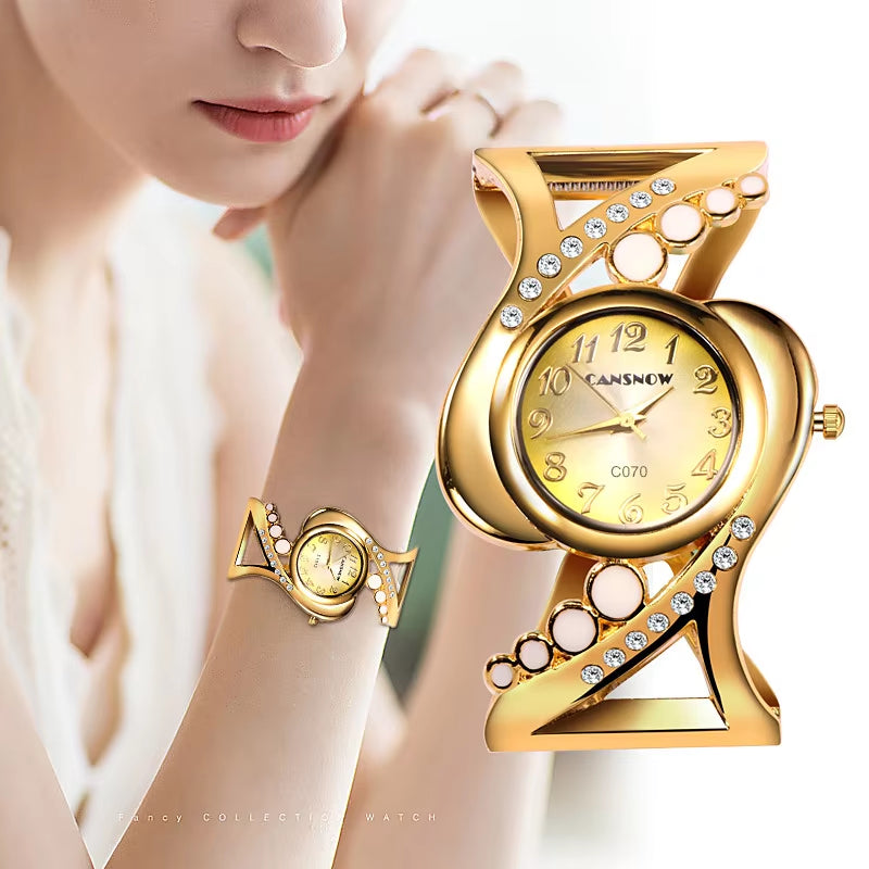 Luxury Quartz Crystal Women's Bracelet Watch with Rhinestone Accents