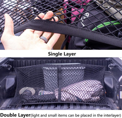 Premium Elastic Cargo Net - Versatile Truck Bed Organizer for Light Loads, 4'X4' Expands to 7'X7' (Single Layer)