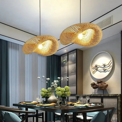 Bamboo Hand Weaving Pendant Light 80Cm Rattan Craft Woven LED Ceiling Lamp Chandelier Fixture Home Bedroom Decor Hanging Lustre