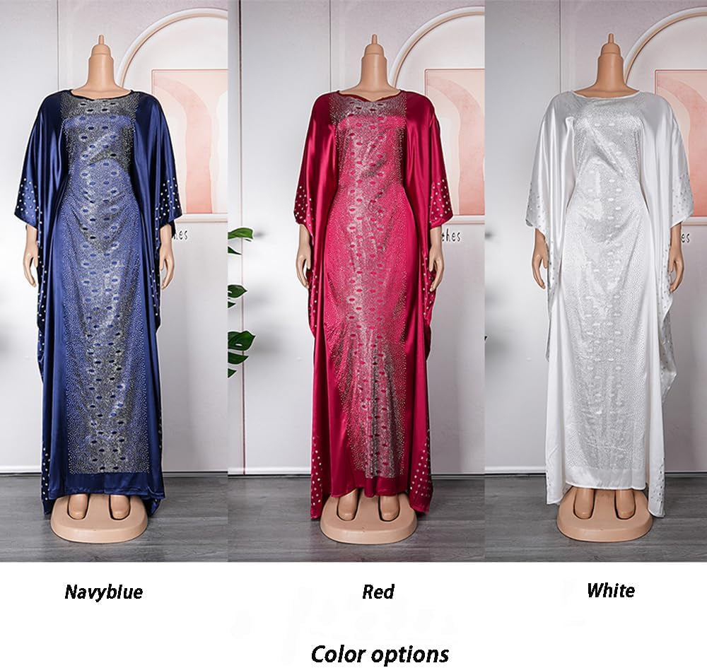 African Dresses for Women Fashion Beading Rhinestone Kaftan Maxi Dress