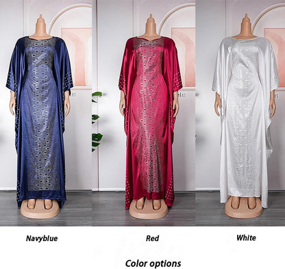 African Dresses for Women Fashion Beading Rhinestone Kaftan Maxi Dress