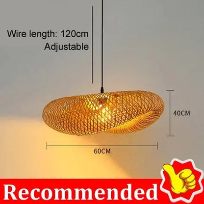 Bamboo Hand Weaving Pendant Light 80Cm Rattan Craft Woven LED Ceiling Lamp Chandelier Fixture Home Bedroom Decor Hanging Lustre