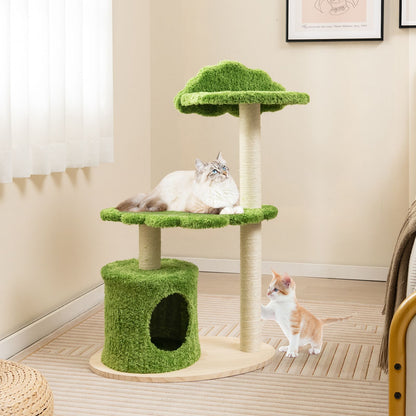 Deluxe 97 cm Cat Tree with Plush Green Cloud Platform and Fully Wrapped Sisal Scratching Posts