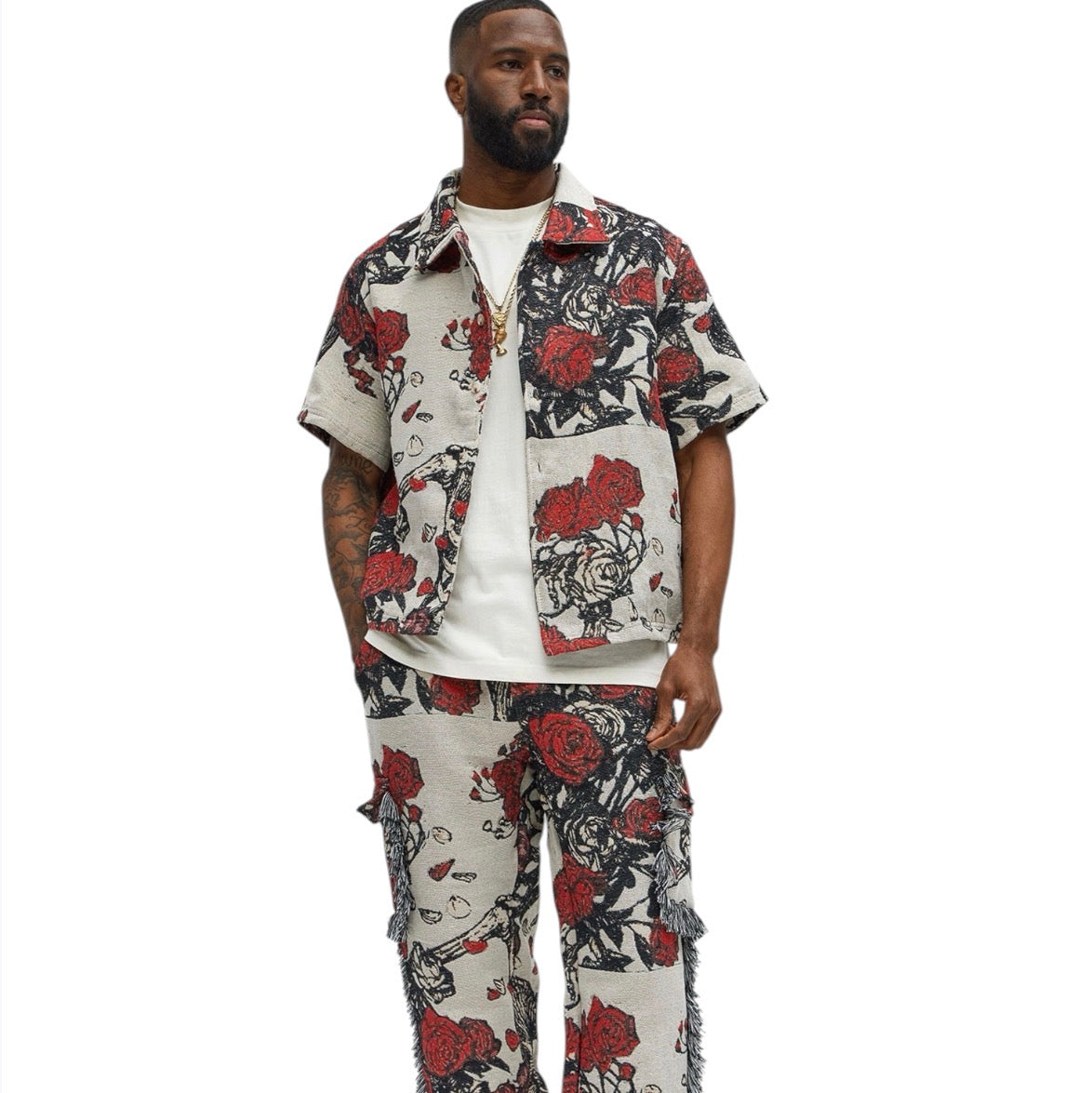 Straight Petals Tapestry Cargo Pants Red Combo