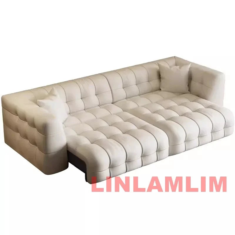 Multifunctional Convertible Sofa Bed, Modern Genuine Leather Folding Marshmallow Couch Cama Living Room Home Furniture