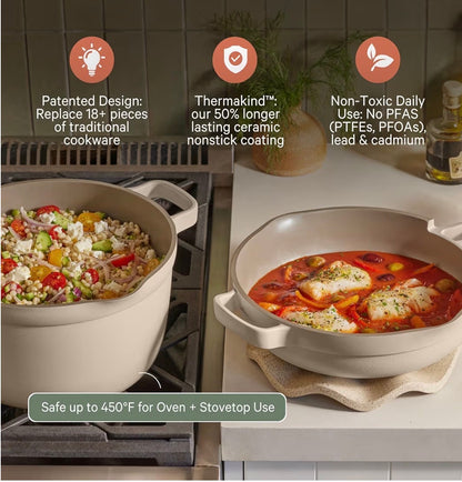 Our Place Cookware Duo - 7-Piece Set Including The Always Pan, Perfect Pot and Spatulas | Multifunctional, Toxin-Free Nonstick | Heat Safe up to 450°F | Oven, Stove, Induction Compatible | Blue Salt
