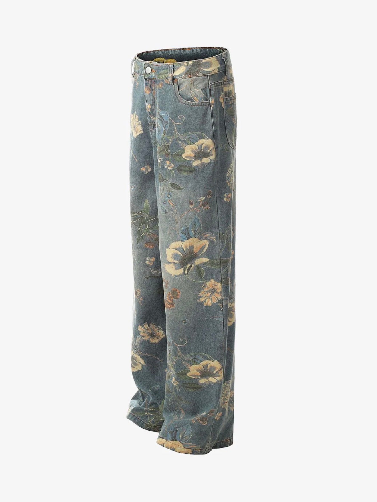 DENIM FLORAL PRINT CARPENTER JEANS