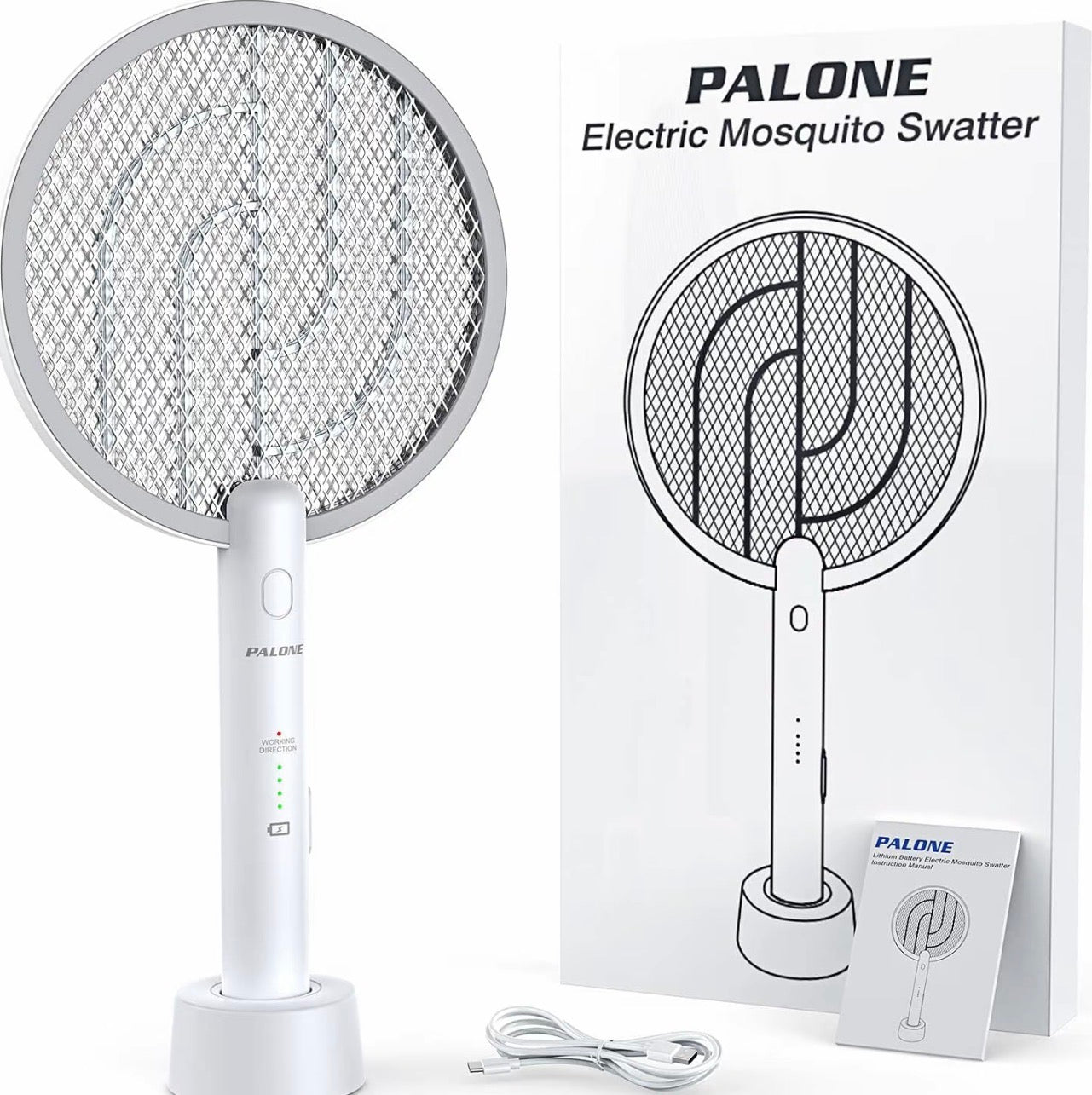 2 in 1 Electric Mosquito Swatter & Bug Zapper | USB Rechargeable 3000V Fly Killer with Strong Light & Safety Protection Net, Child & Pet Friendly for Home, Garden, Camping