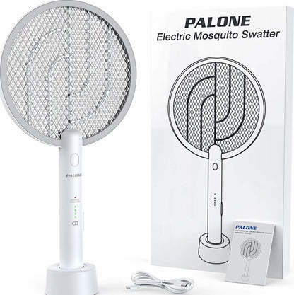 2 in 1 Electric Mosquito Swatter & Bug Zapper | USB Rechargeable 3000V Fly Killer with Strong Light & Safety Protection Net, Child & Pet Friendly for Home, Garden, Camping