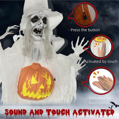 HOMCOM 6ft 170cm Animated Hanging Skeleton Witch Halloween Decoration