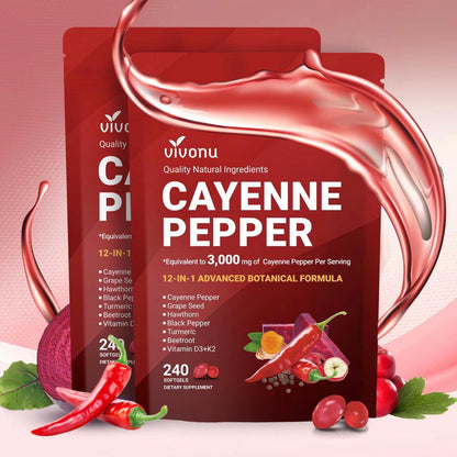 VivoNu Cayenne Pepper Softgels 240 Count Vitamin D3 K2 E Supplement