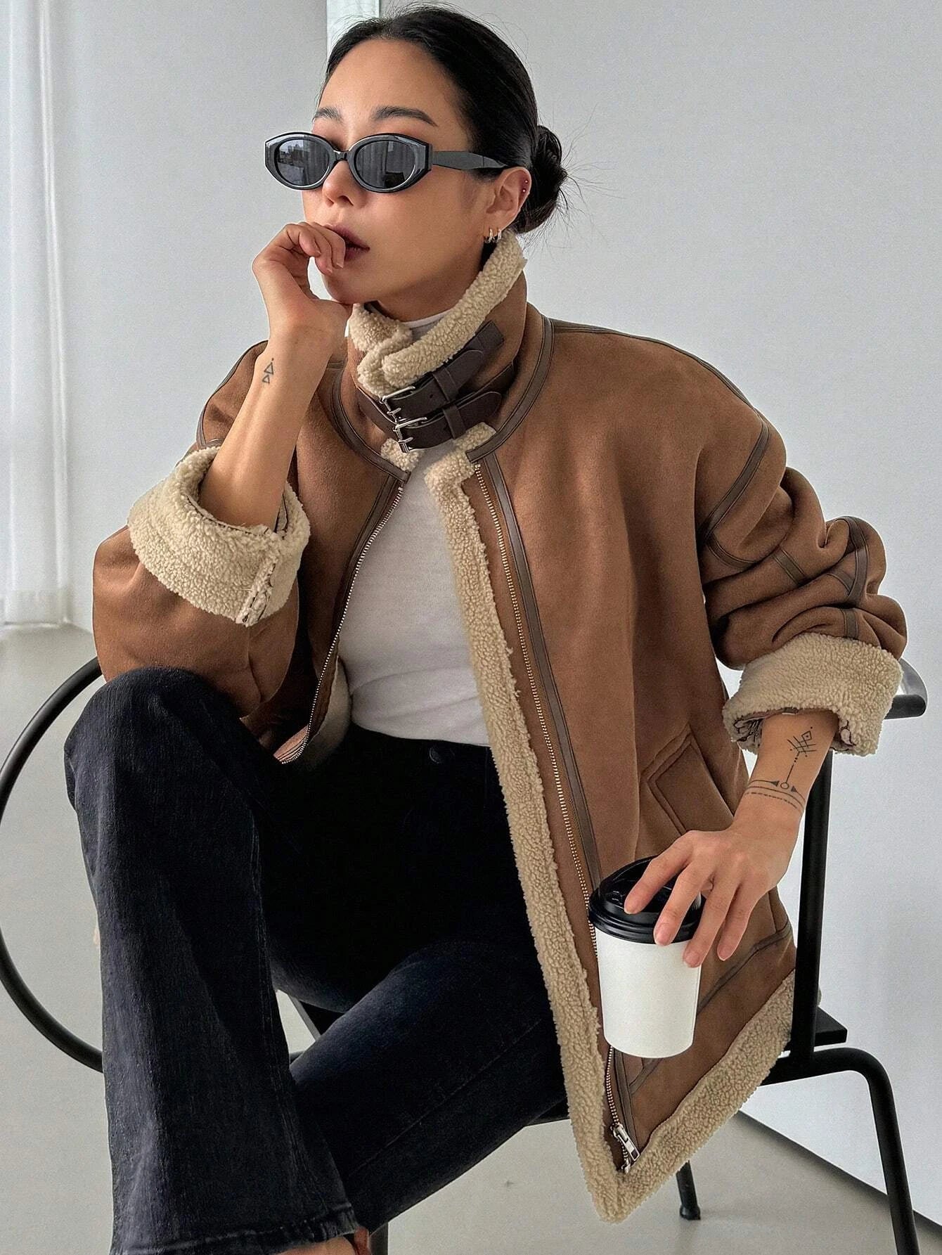 DAZY Women'S Suede Composite Thermal Thickened Regular Jacket, Winter ,Winter Women Clothes,Winter Coat Women