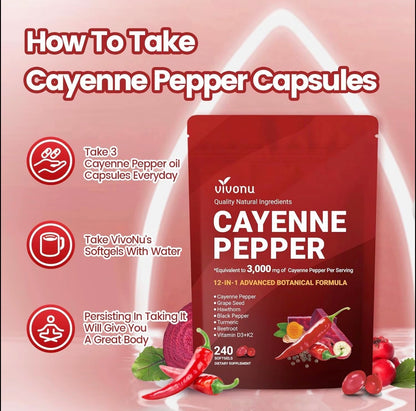 VivoNu Cayenne Pepper Softgels 240 Count Vitamin D3 K2 E Supplement