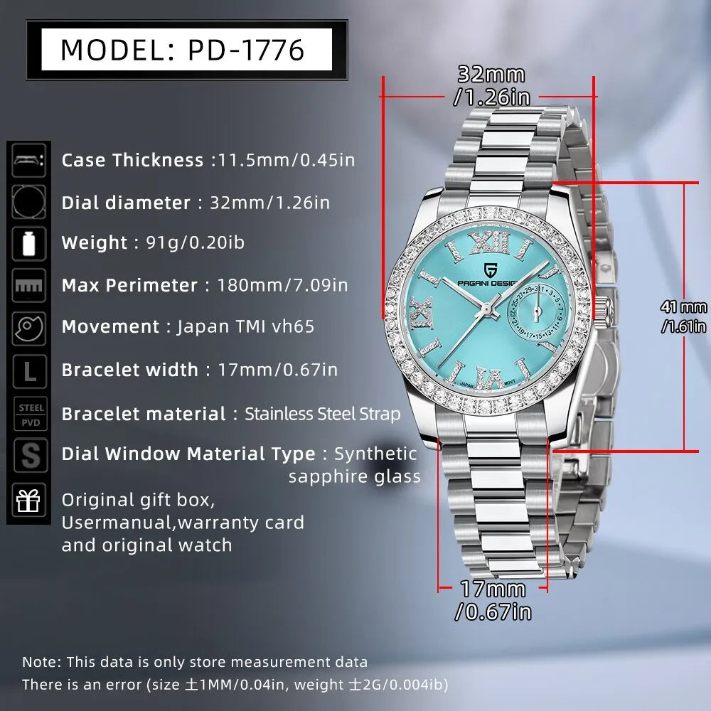 PAGANI DESIGN 2024 New 32MM Women'S Wristwatch Elegant Luxury Quartz Watch for Women Fashion Waterproof Watches Sapphire Clock