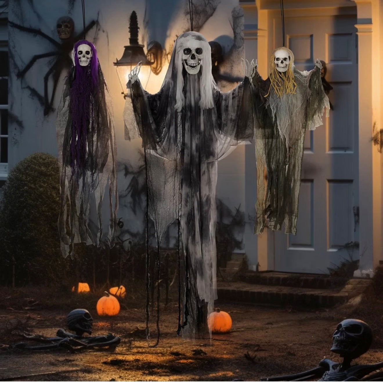 HOMCOM Hanging Skeleton Halloween Decorations Set of 3 90/110/170cm