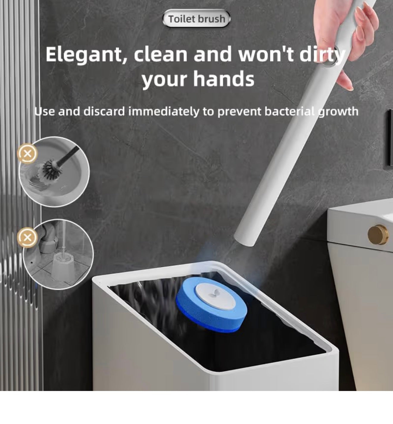 Disposable Toilet Brush with 8 Refills and Wall Holder