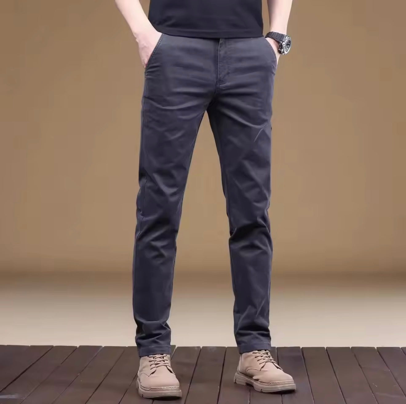 Summer Thin Cotton Men's Casual Pants Trendy Versatile Elastic Light Business Trousers Work Formal Slim Straight Pants