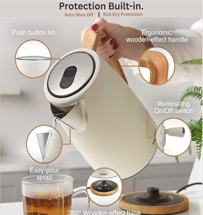 VonShef Microwave Kettle Toaster Set – Scandi Kitchen Set, 1.7L Nordic Rapid Boil Kettle, Wide Slot Toaster 4 Slice with 6 Browning Controls, and 20L Microwave with 6 Power Levels – Fika Range, Cream