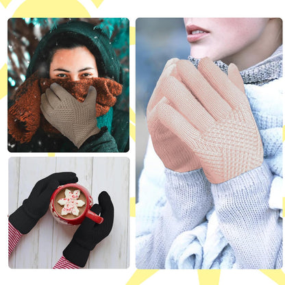 Winter Gloves for Women Ladies Warm Thermal Touch Screen Knit Soft Fleece Line Snow Thick Gloves Gifts