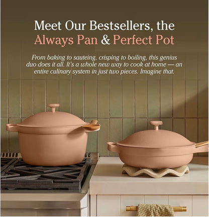 Our Place Cookware Duo - 7-Piece Set Including The Always Pan, Perfect Pot and Spatulas | Multifunctional, Toxin-Free Nonstick | Heat Safe up to 450°F | Oven, Stove, Induction Compatible | Blue Salt