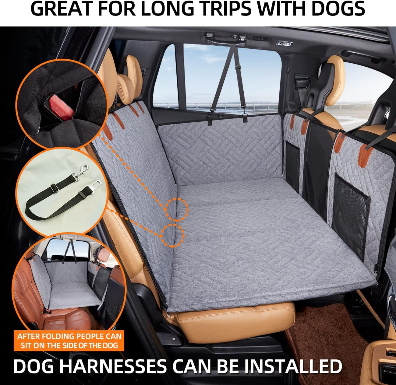 Back Seat Extender for Dogs - Inflatable Camping Air Mattress and Dog Hammock Travel Bed for SUVs and Trucks (Grey)