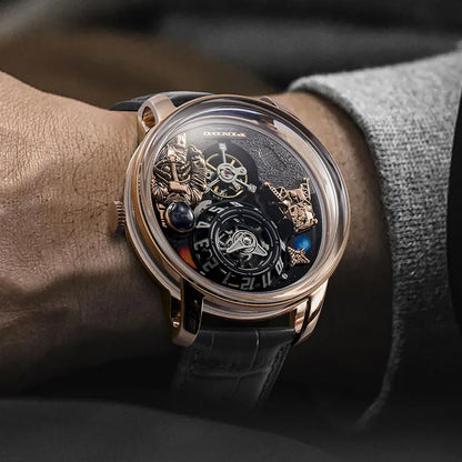 INDU Watch Men New Sace Series Unique Design Three-Dimensional Dial Arabic Numerals Luminous Sahire Mechanical Watch W2101B