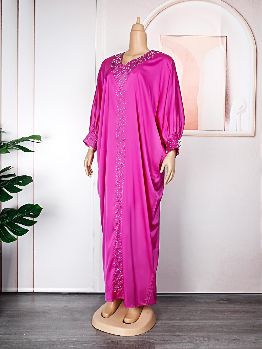 African Dresses for Women Fashion Beading Rhinestone Kaftan Maxi Dress