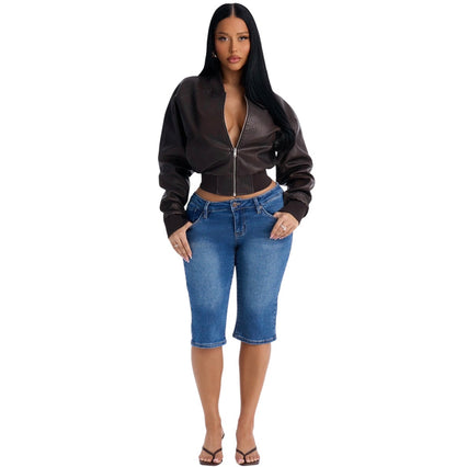 Caught The Vibe Mid Rise Stretch Skinny Capri Jeans Dark Wash