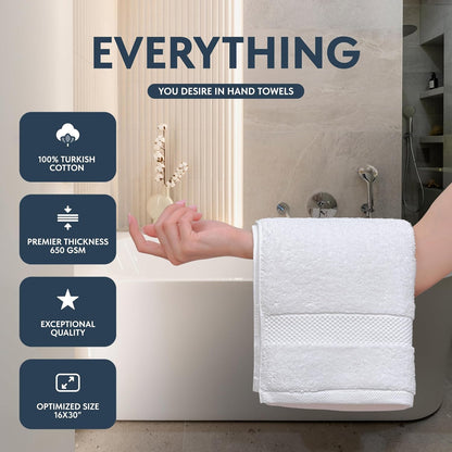 Luxury White Hand Towels, 100% Cotton Bathroom Hand Cloths Set of 6, Hotel Towels Extra 40X76 Cm, Quality Towels Bathroom Sets for Hands | White, 6 Pack