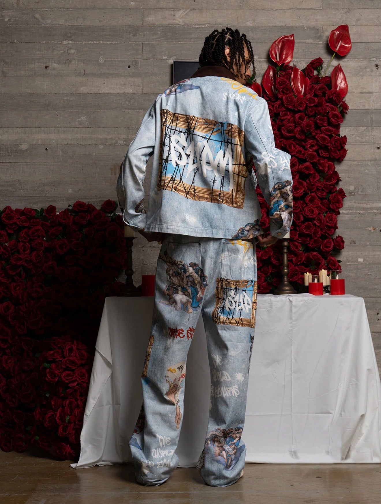ARTISTIC PATCHES GRAPHIC DISTRESSED DENIM JACKET