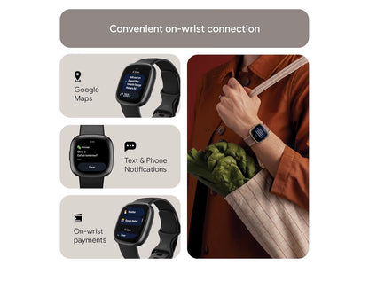 Fitbit Google Versa 4 Fitness Smartwatch Black Graphite 6 Day Battery
