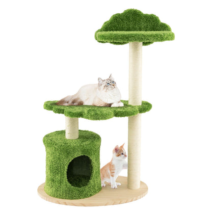 Deluxe 97 cm Cat Tree with Plush Green Cloud Platform and Fully Wrapped Sisal Scratching Posts