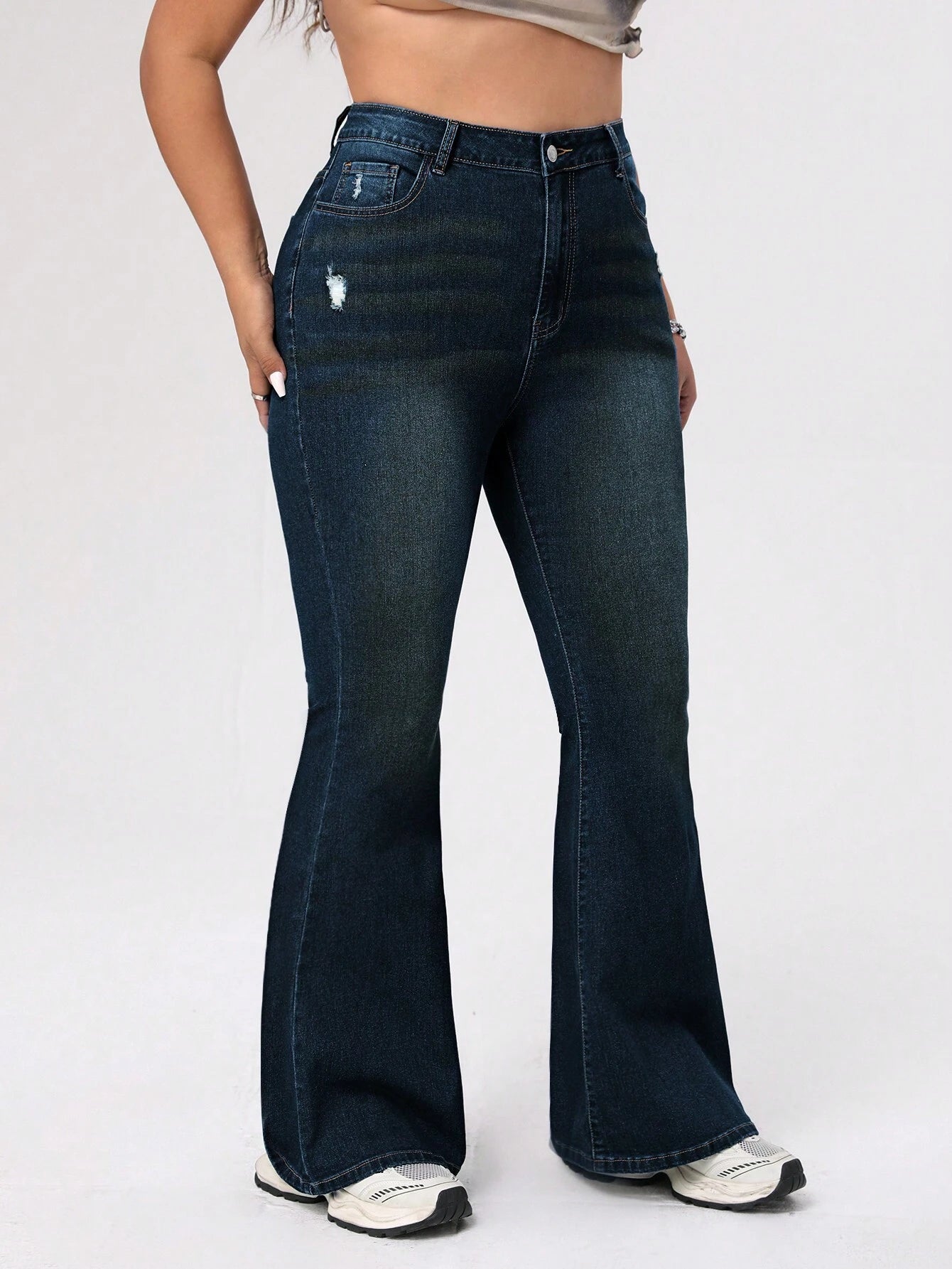 ICON Plus Size Women's Distressed Flared Jeans
