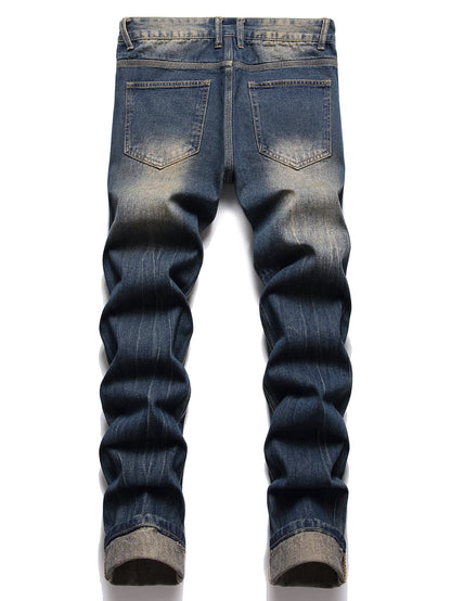 Men Cartoon & Letter Patched Detail Ripped Frayed Jeans