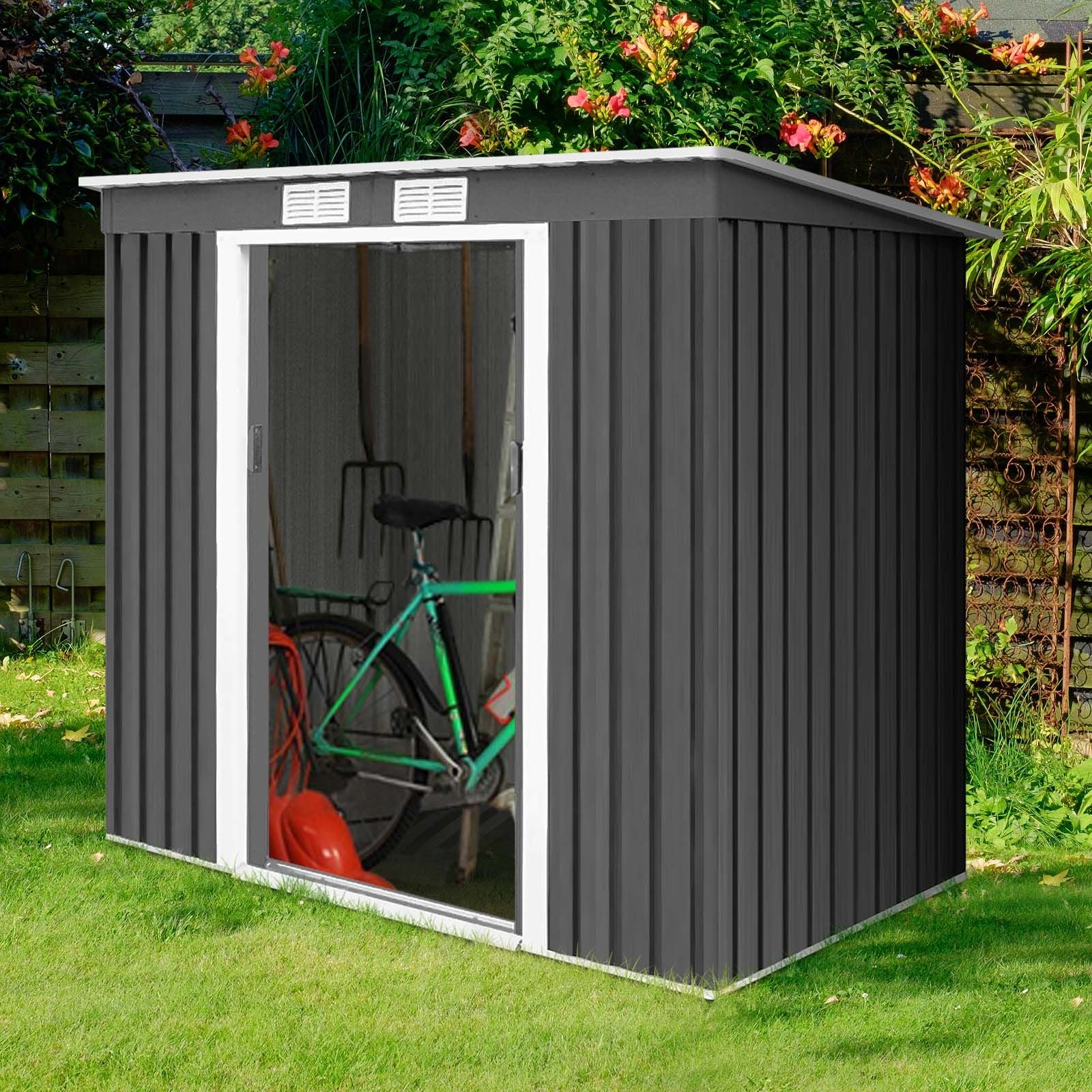 Metal Outdoor Garden Storage Shed with Sloped Roof Design