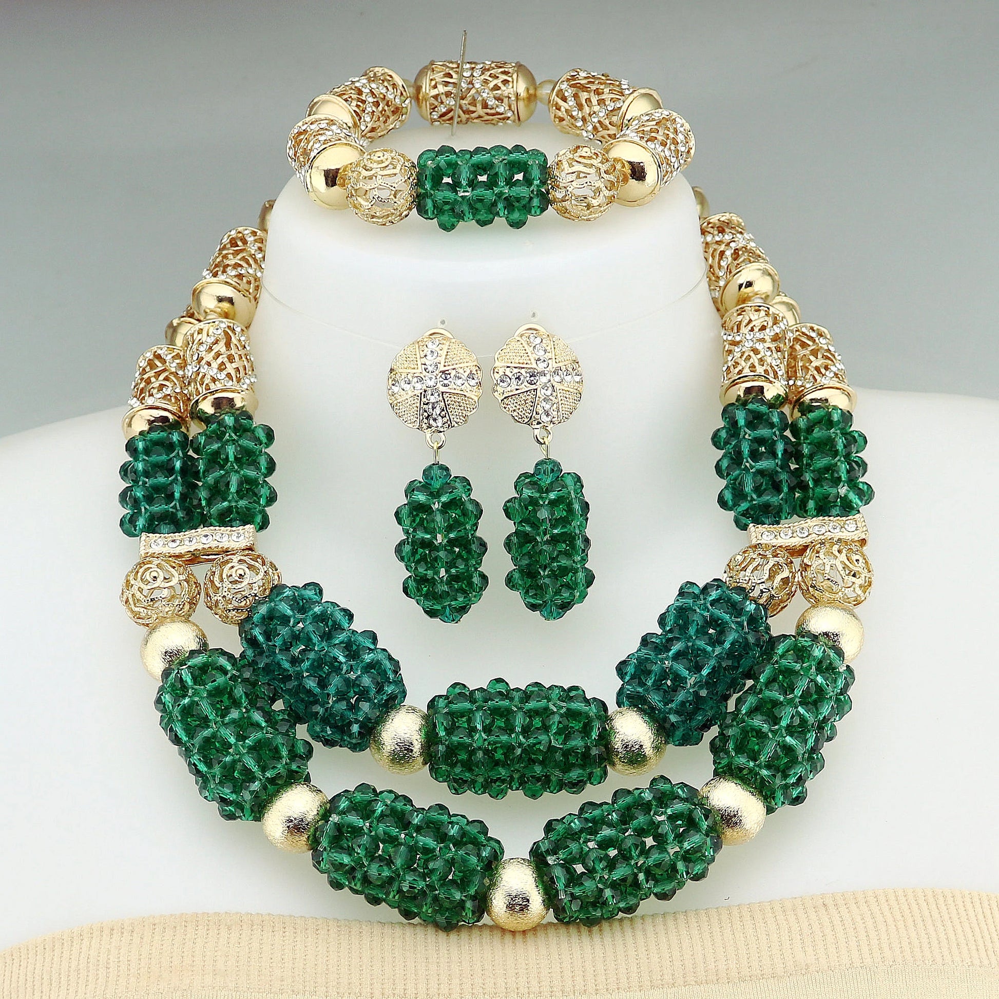 African Crystal Glass Jewelry Set - Elegant Nigerian Bridal Gift for Women - Perfect for Parties and Weddings