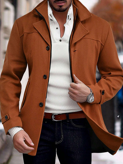 Manfinity Homme Men'S Zip Collar Long Sleeve Button-Up Fashionable Formal Business Knitted Overcoat, Going Out Business Casual Overcoat, for Friends, Husband, Boyfriend Gifts