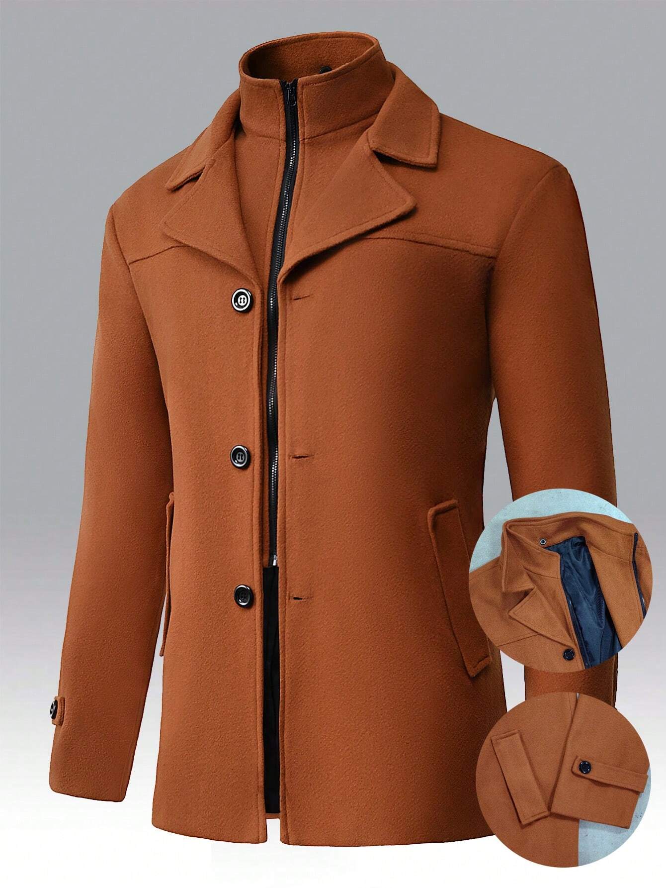 Manfinity Homme Men'S Zip Collar Long Sleeve Button-Up Fashionable Formal Business Knitted Overcoat, Going Out Business Casual Overcoat, for Friends, Husband, Boyfriend Gifts